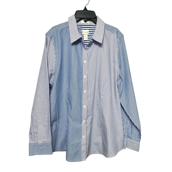 Chico's Tops - New Chicos No-Iron Cotton Blue White Mixed Stripe Button Down Shirt Size 2 /US L
